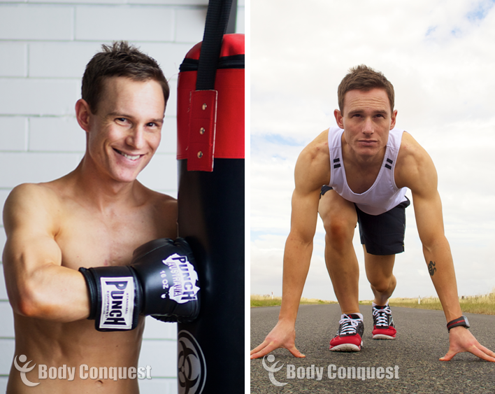 Best Geelong coach Ingrid's client Tim with a boxing bag and running on road